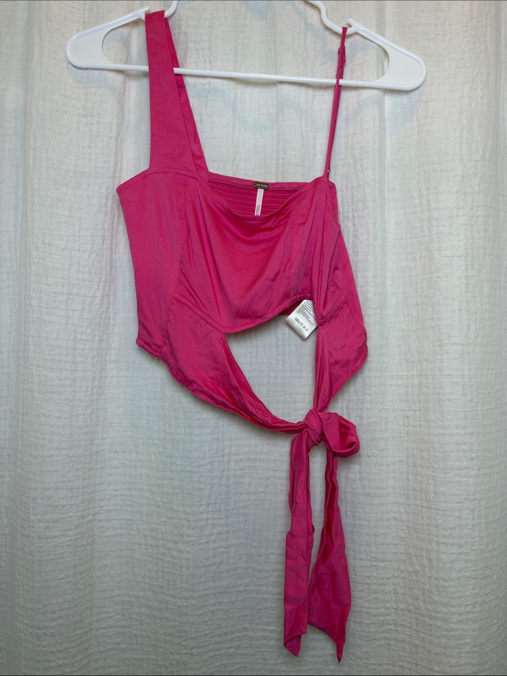 Free People Mika Asymmetrical Tie Front Crop Top Festival Fuschia